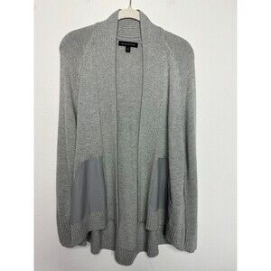Banana Republic XS Open Front Knit Cardigan Sweater Gray Leather Pockets